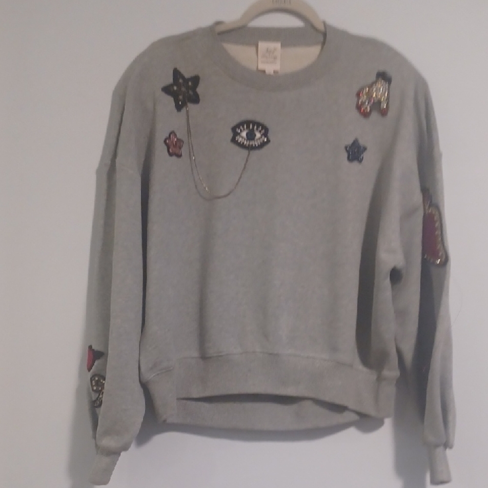 Cinq à Sept Gray Embellished Crew Neck Sweater